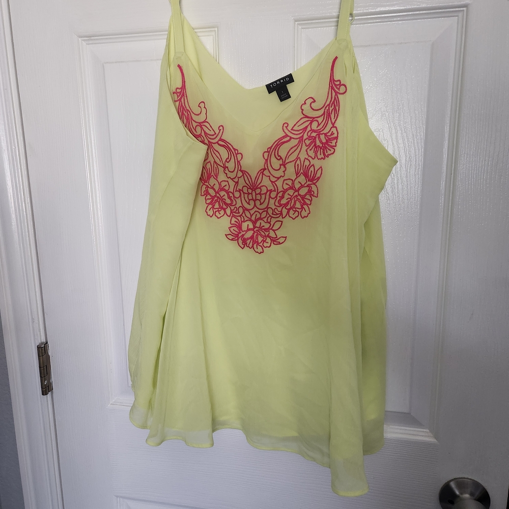 Elegant Yellow and Pink Embroidered Women's Top